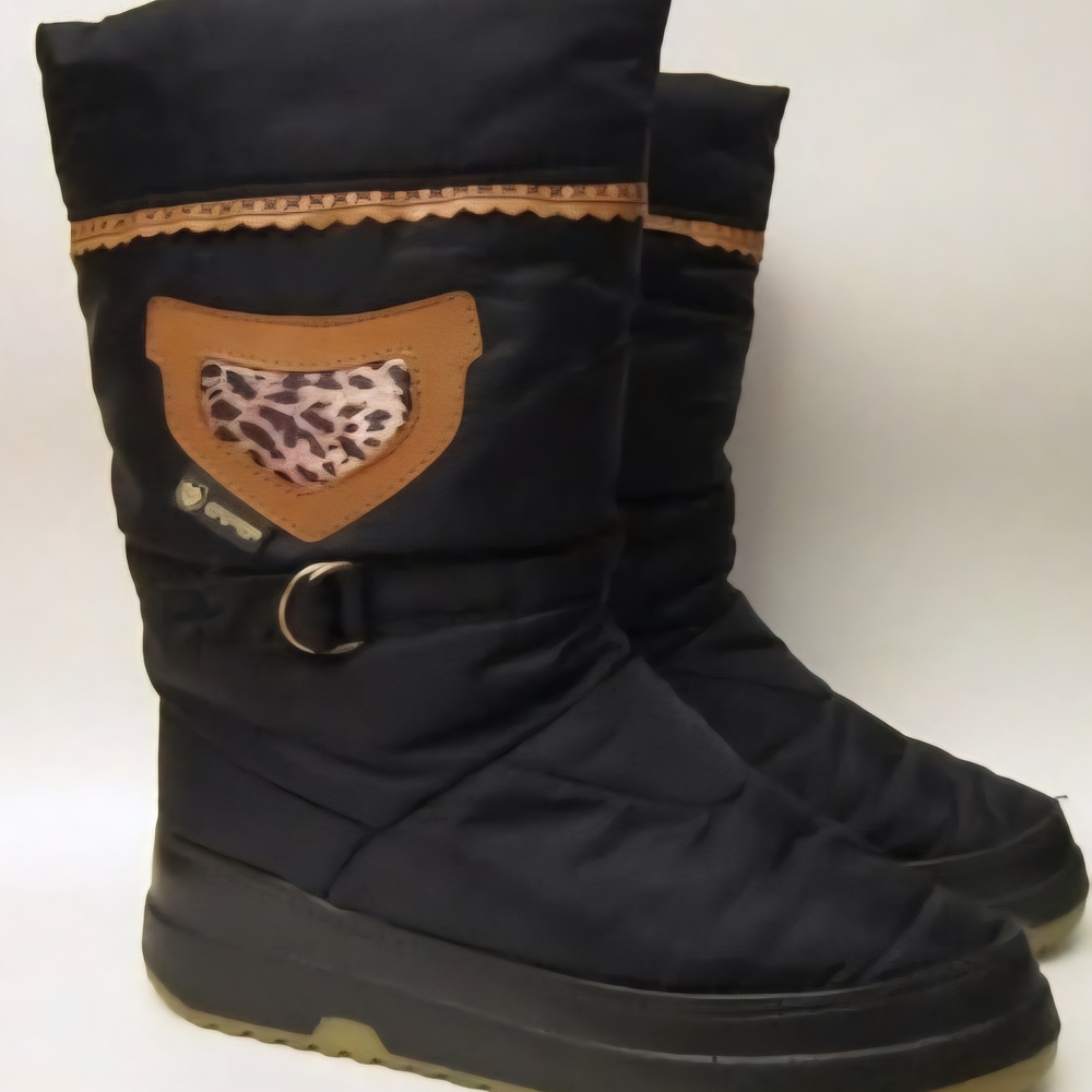 Emmevi Fashion Sherpa Lined Winter Boots with Leopard Accent